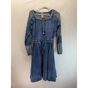 Keer Qiaowa Dress 1/4 button, cowgirl Western Chambray Denim long sleeve LARGE‎